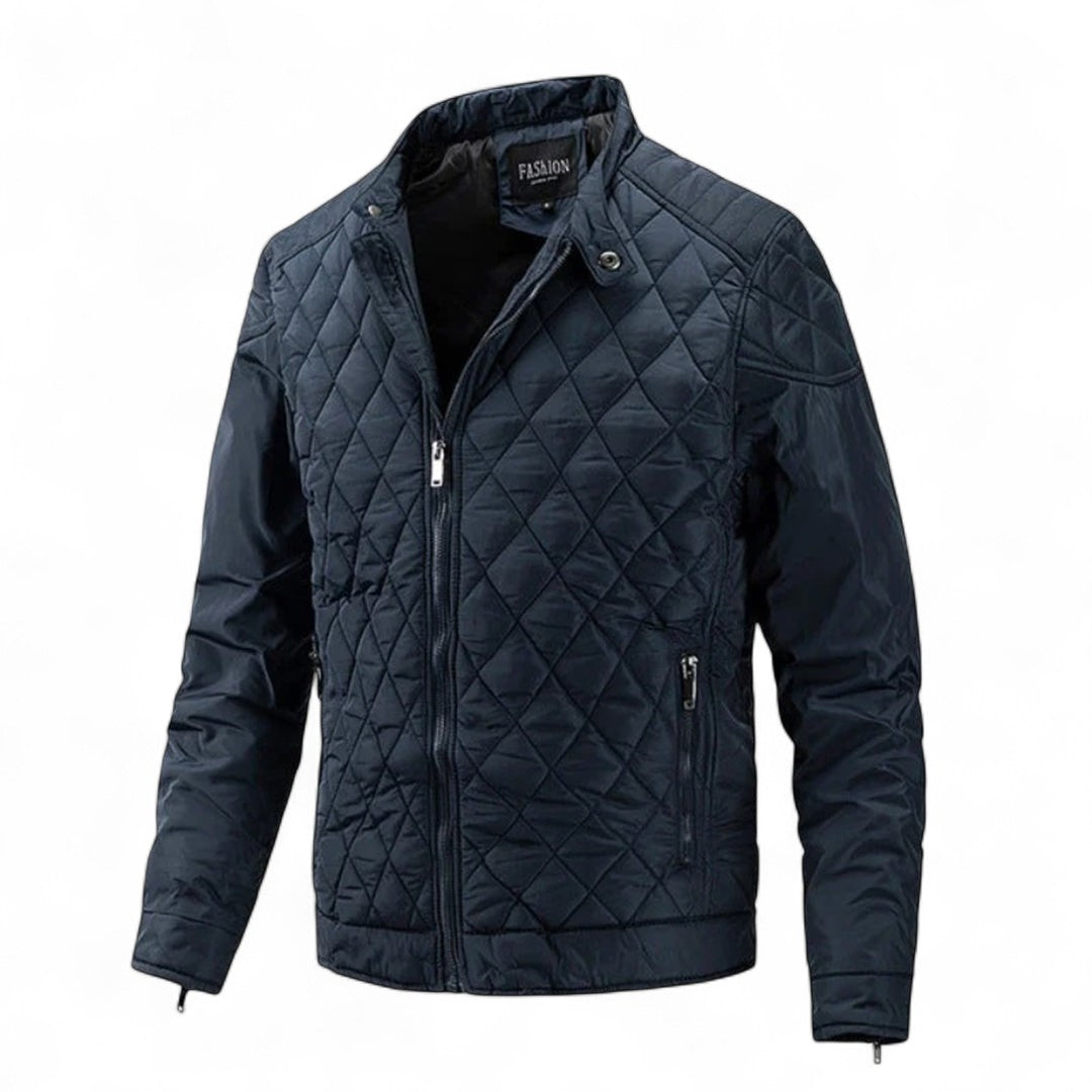 Men’s Quilted Jacket – Zip Front, Stand Collar