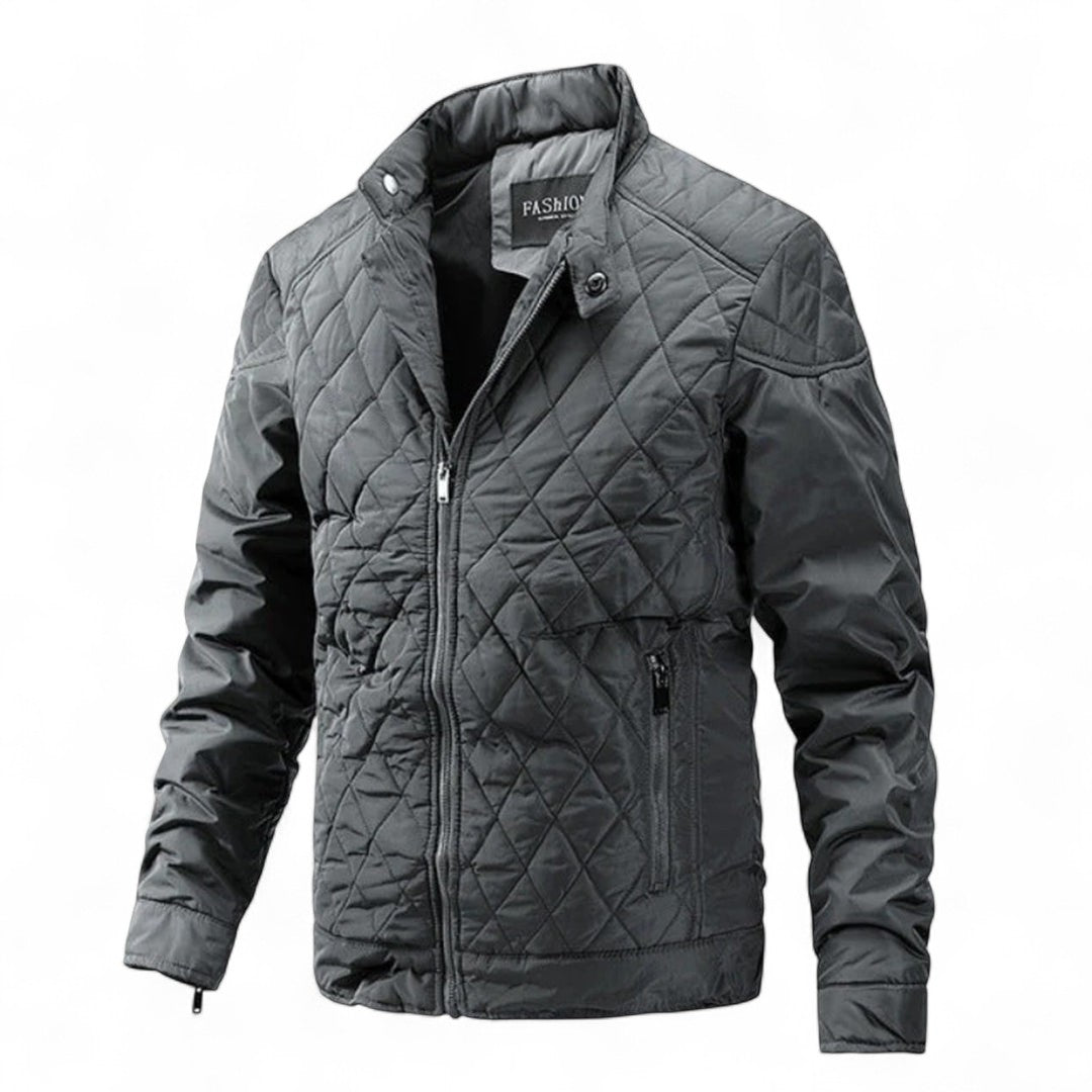 Men’s Quilted Jacket – Zip Front, Stand Collar