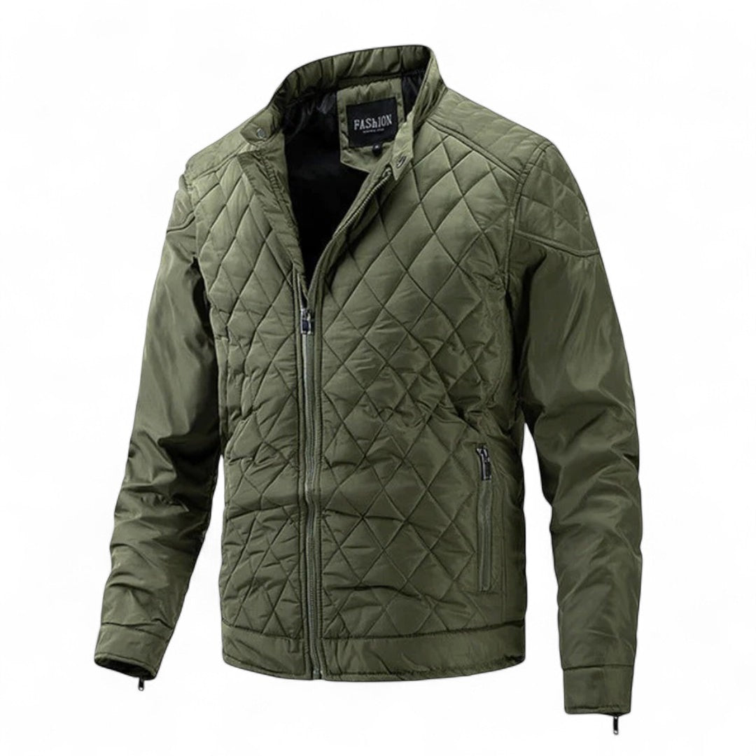 Men’s Quilted Jacket – Zip Front, Stand Collar