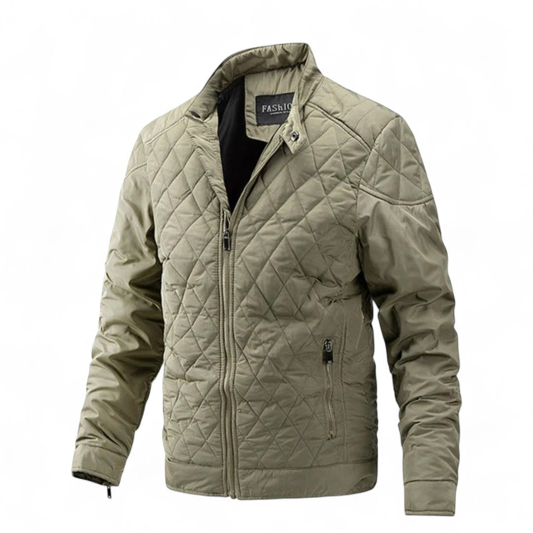 Men’s Quilted Jacket – Zip Front, Stand Collar