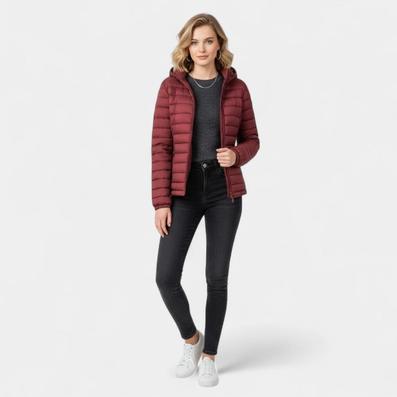 Women’s Padded Hooded Jacket – Zip Front, Long Sleeves, Side Pockets Puffer Jacket