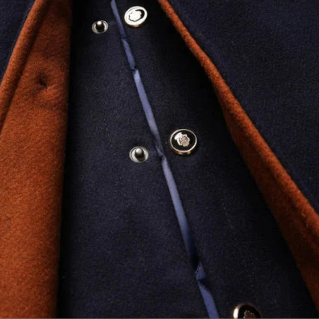 Men’s Button Front Coat – Stand Collar, Quilted Inner Lining, Long Sleeve Design