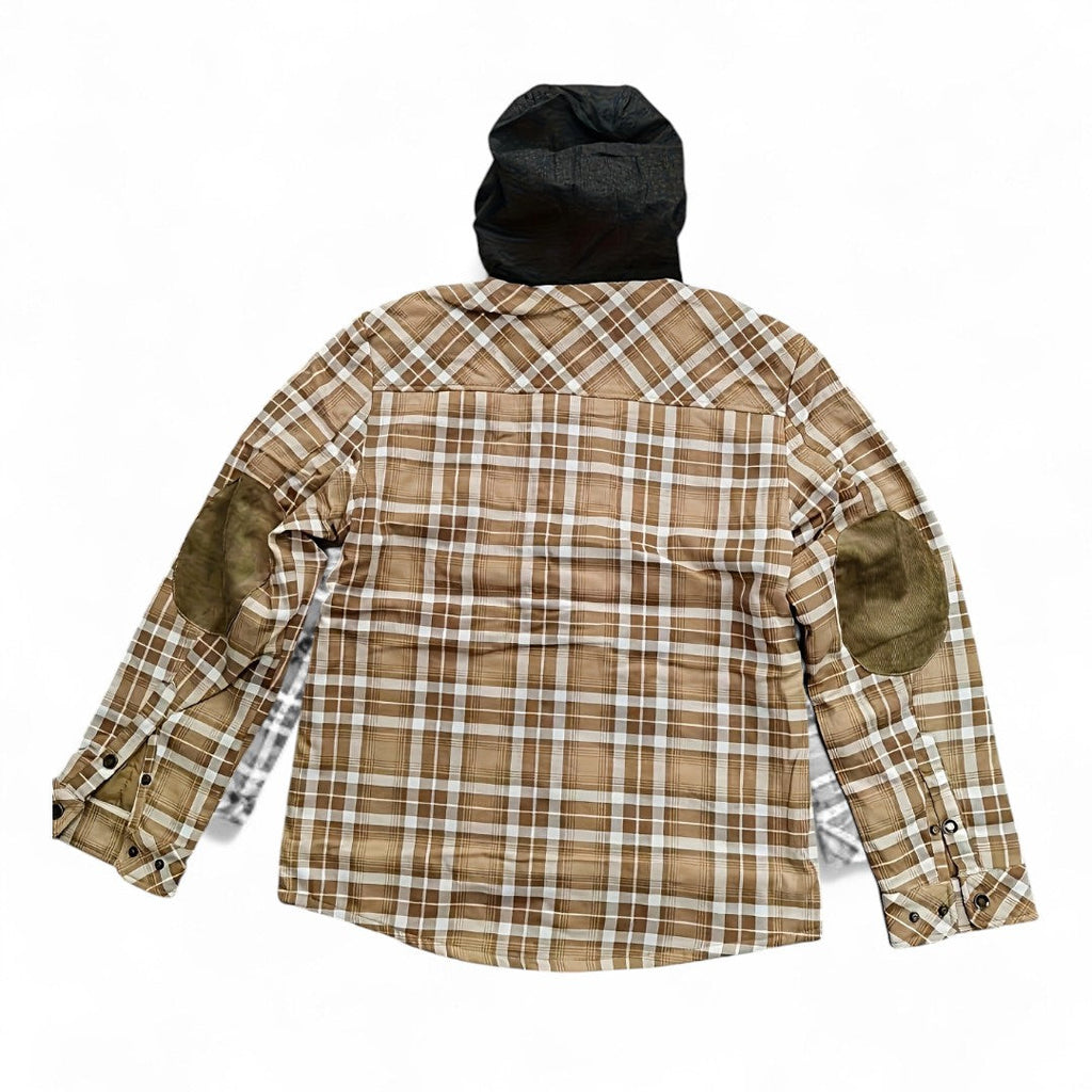 Men’s Checked Hooded Jacket – Button Front, Long Sleeves, Lining, Chest Pockets