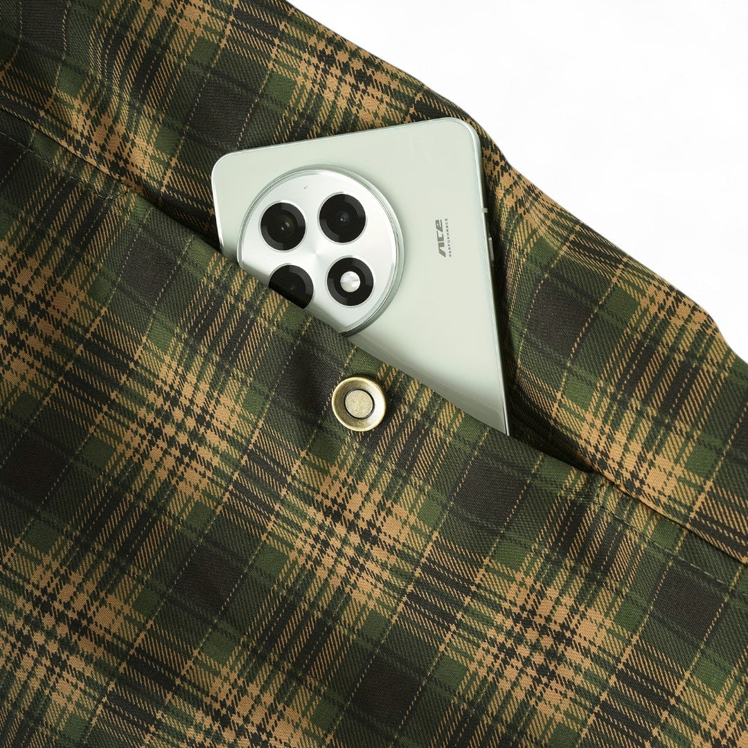 Men’s Checked Overshirt Jacket – Button Front, Corduroy Trim, Lined Interior, Chest Pocket, Regular Fit