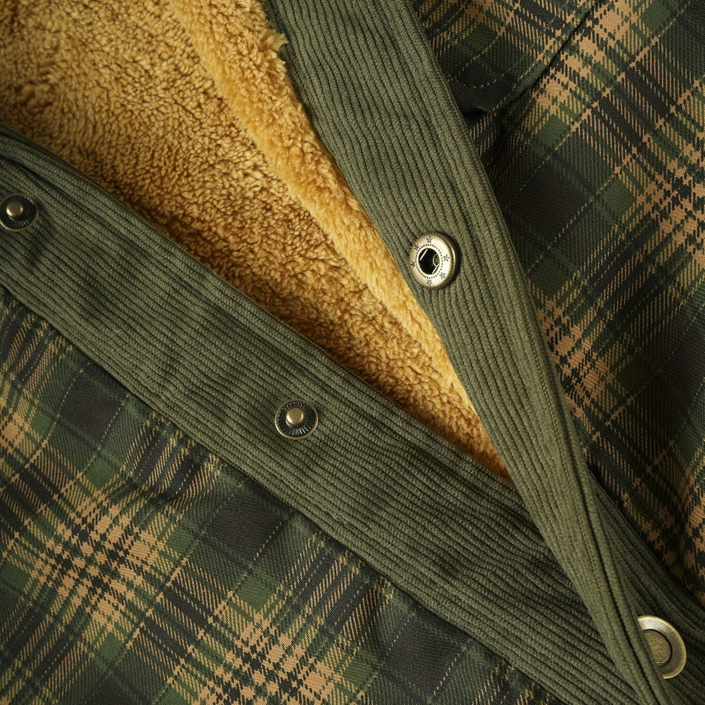Men’s Checked Overshirt Jacket – Button Front, Corduroy Trim, Lined Interior, Chest Pocket, Regular Fit