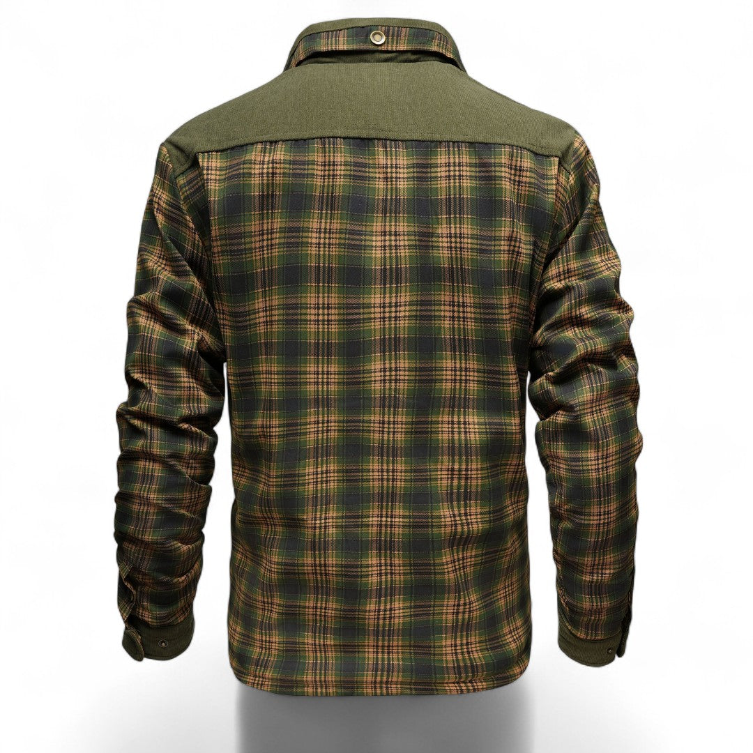 Men’s Checked Overshirt Jacket – Button Front, Corduroy Trim, Lined Interior, Chest Pocket, Regular Fit