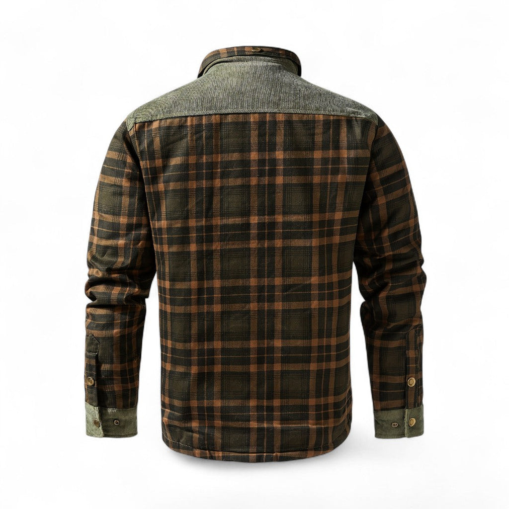 Men’s Checked Overshirt Jacket – Button Front, Corduroy Trim, Lined Interior, Regular Fit