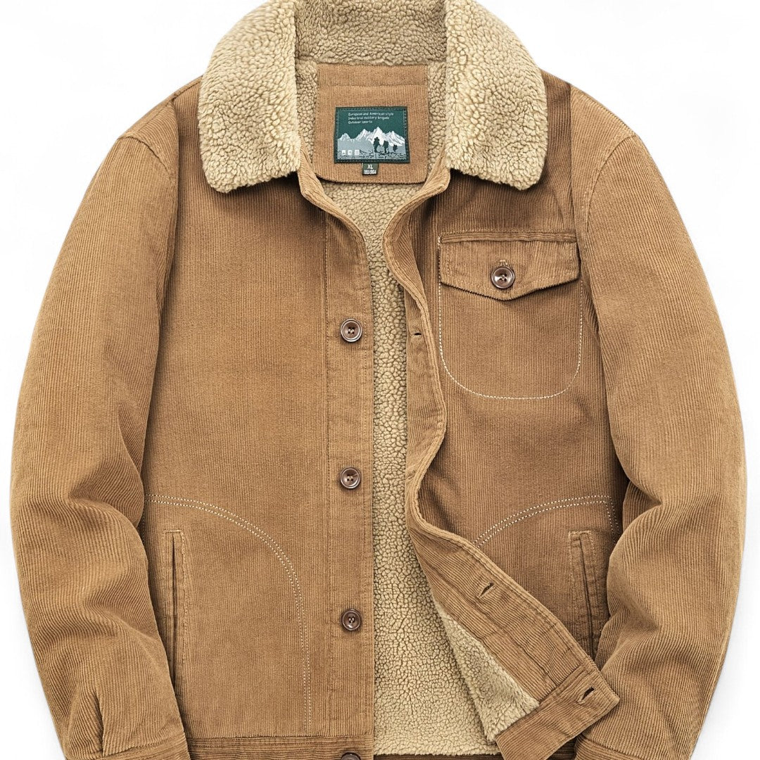 Men’s Corduroy Jacket – Button Front, Sherpa Collar, Lined Interior, Regular Fit