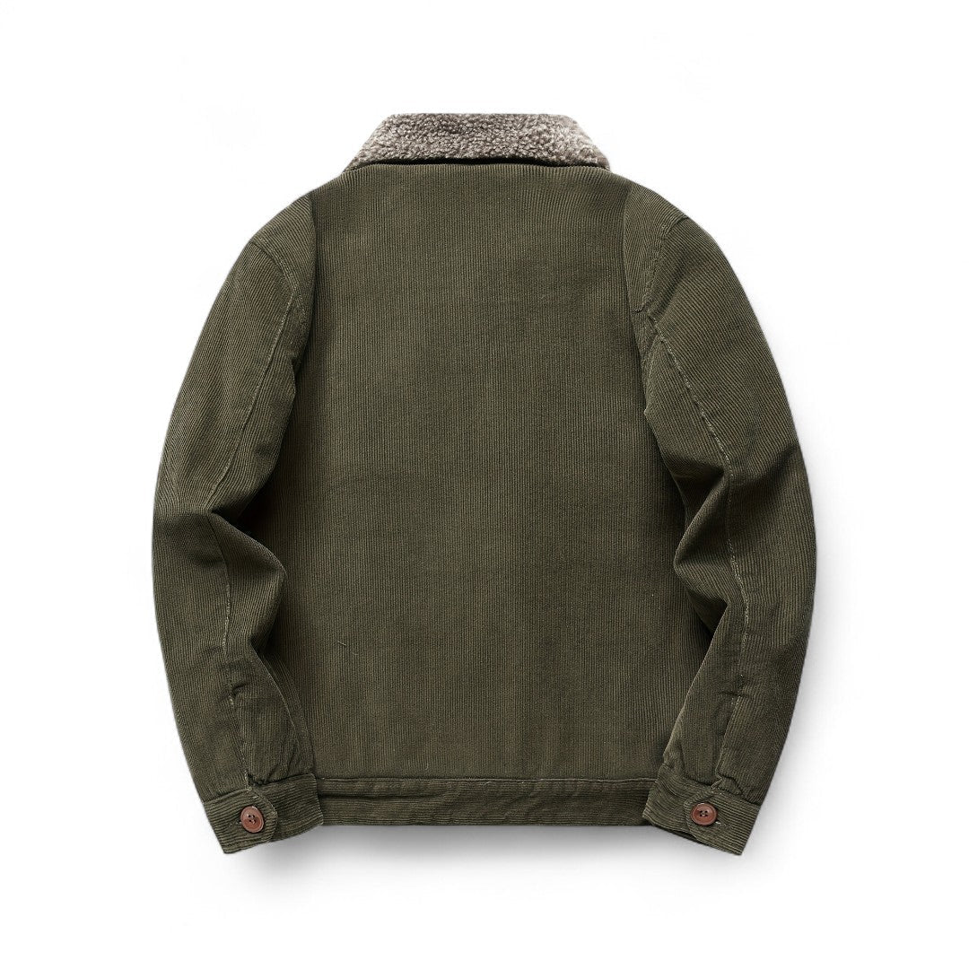 Men’s Corduroy Jacket – Button Front, Sherpa Collar, Lined Interior, Regular Fit