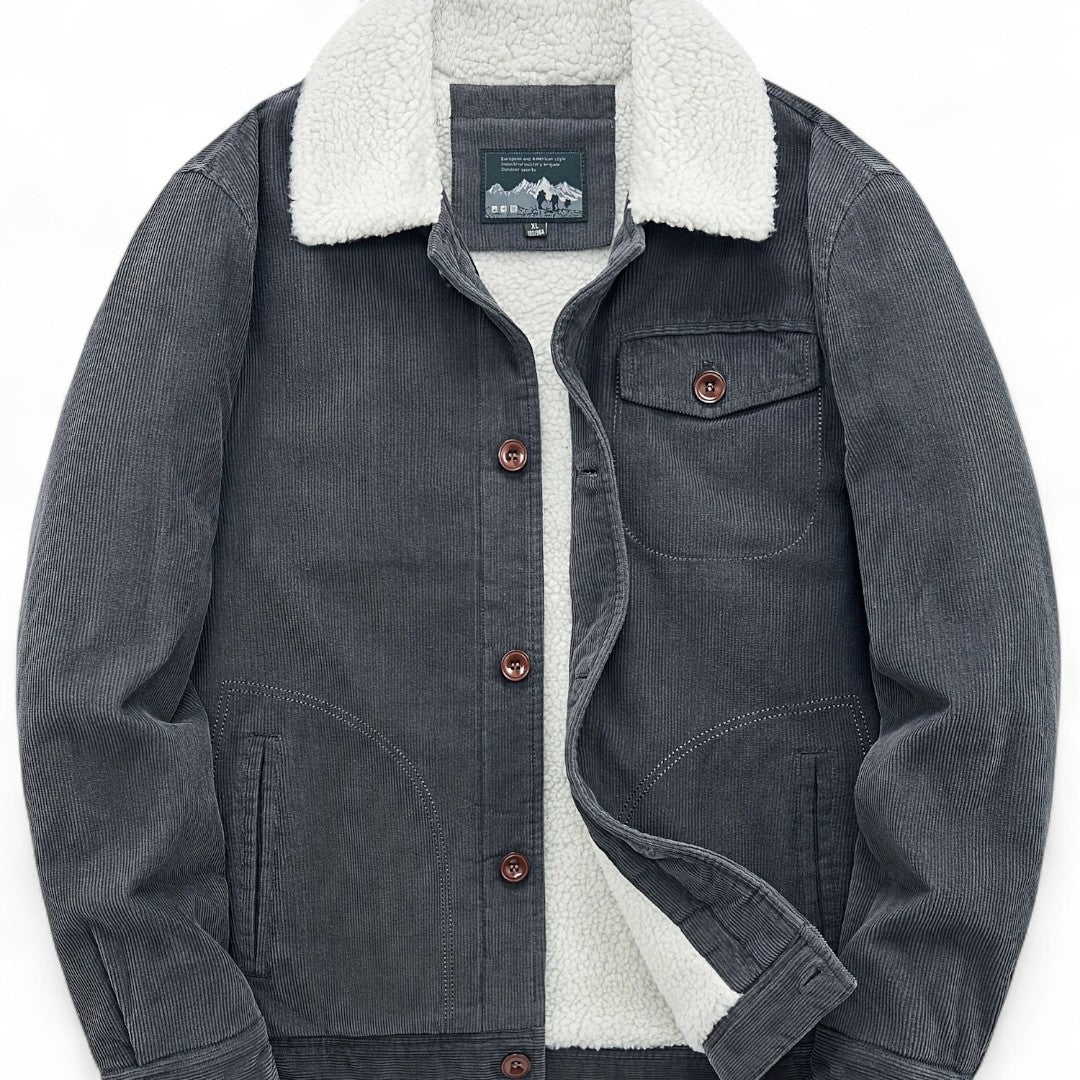Men’s Corduroy Jacket – Button Front, Sherpa Collar, Lined Interior, Regular Fit