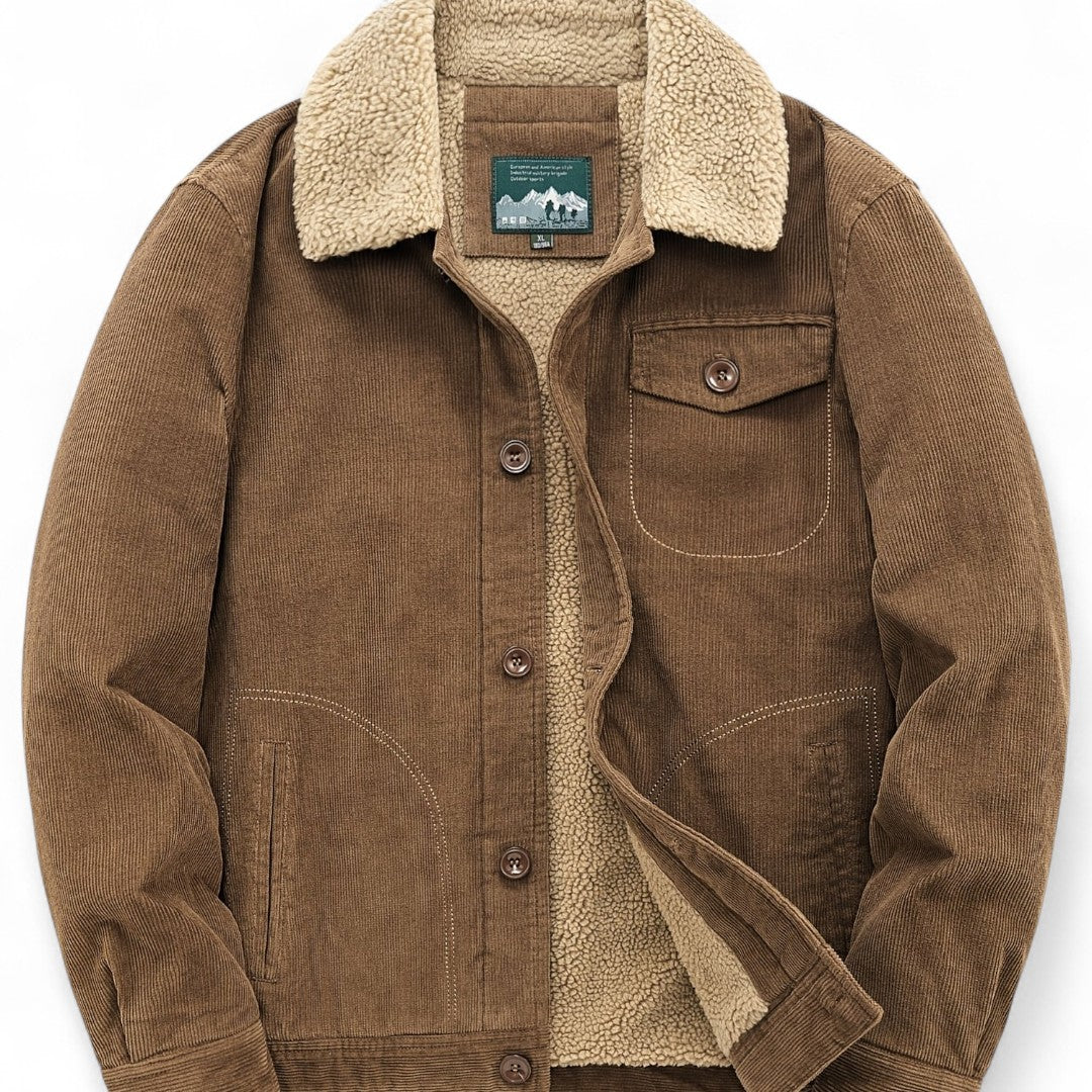 Men’s Corduroy Jacket – Button Front, Sherpa Collar, Lined Interior, Regular Fit