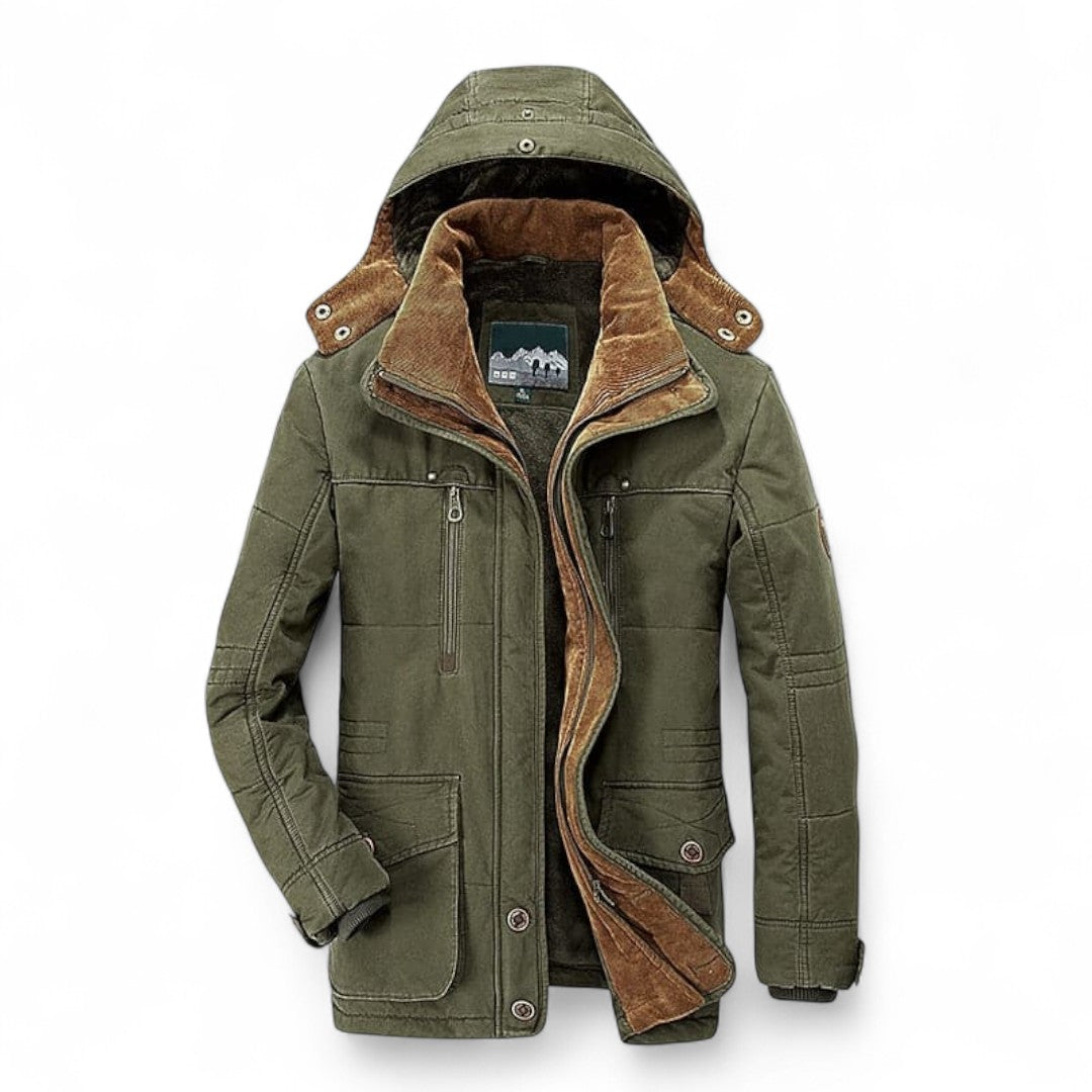 Men’s Hooded Jacket – Zip Front, Multi Pocket Design