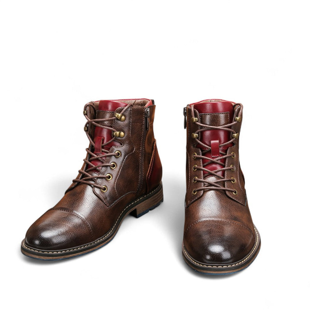 Men’s Lace-Up Ankle Boots – Two-Tone Design, Side Zip, Textured Sole