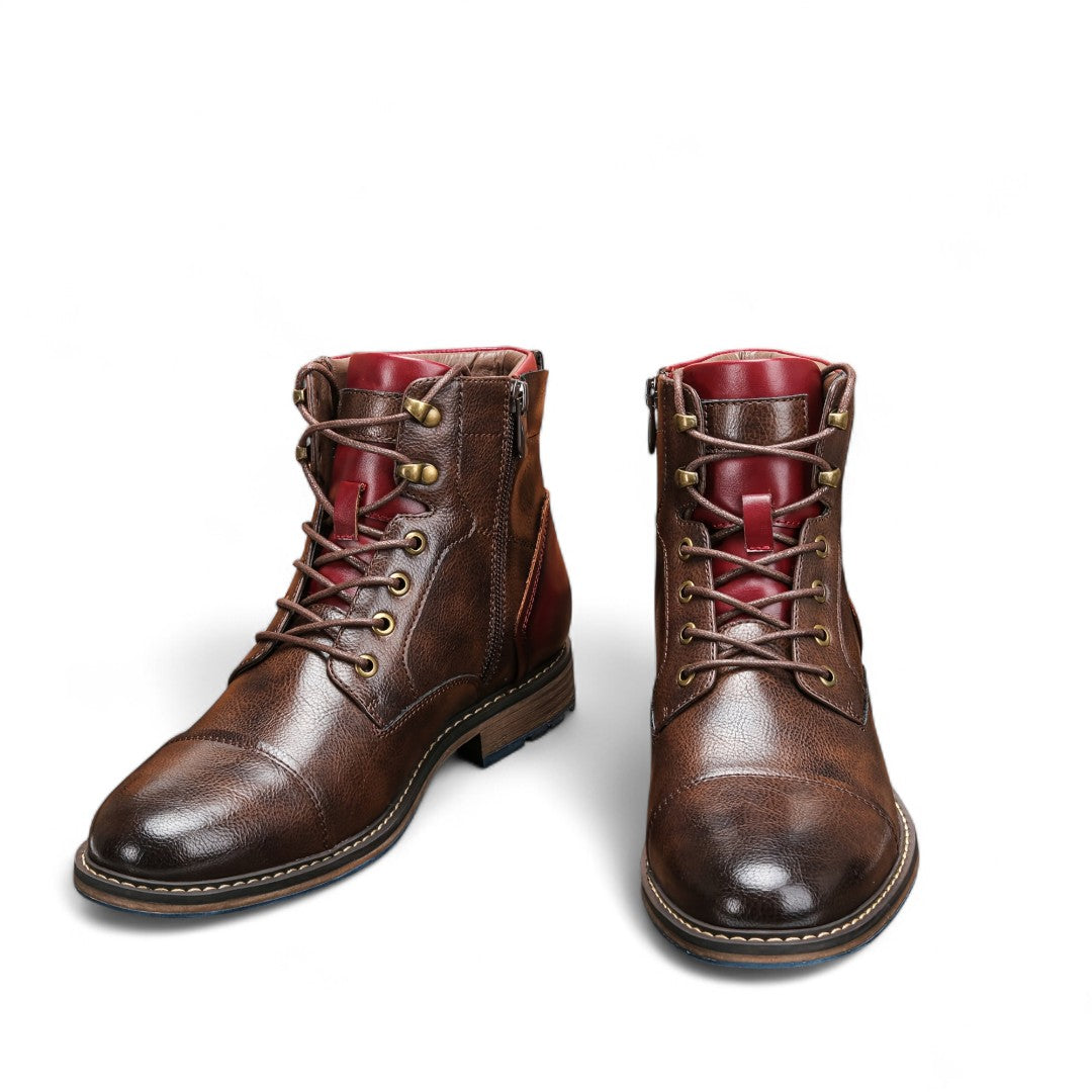 Men’s Lace-Up Ankle Boots – Two-Tone Design, Side Zip, Textured Sole