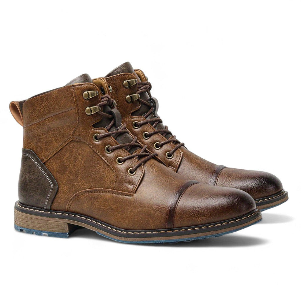 Men’s Lace-Up Ankle Boots – Two-Tone Design, Side Zip, Textured Sole