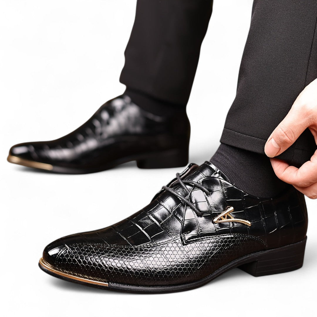 Men’s Lace Up Dress Shoes – Closed Toe Design, Textured Finish, Low Heel