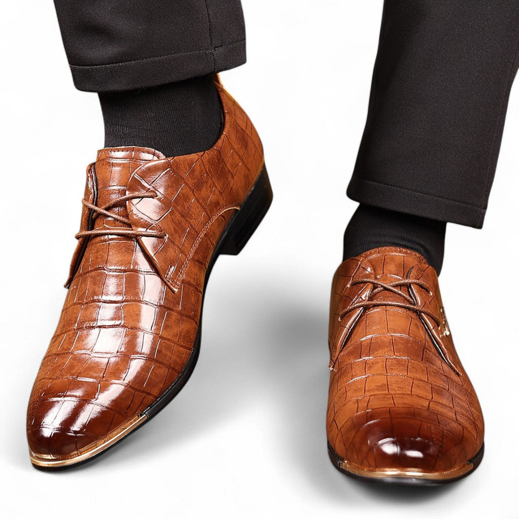 Men’s Lace Up Dress Shoes – Closed Toe Design, Textured Finish, Low Heel