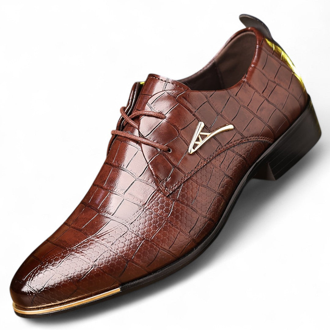 Men’s Lace Up Dress Shoes – Closed Toe Design, Textured Finish, Low Heel