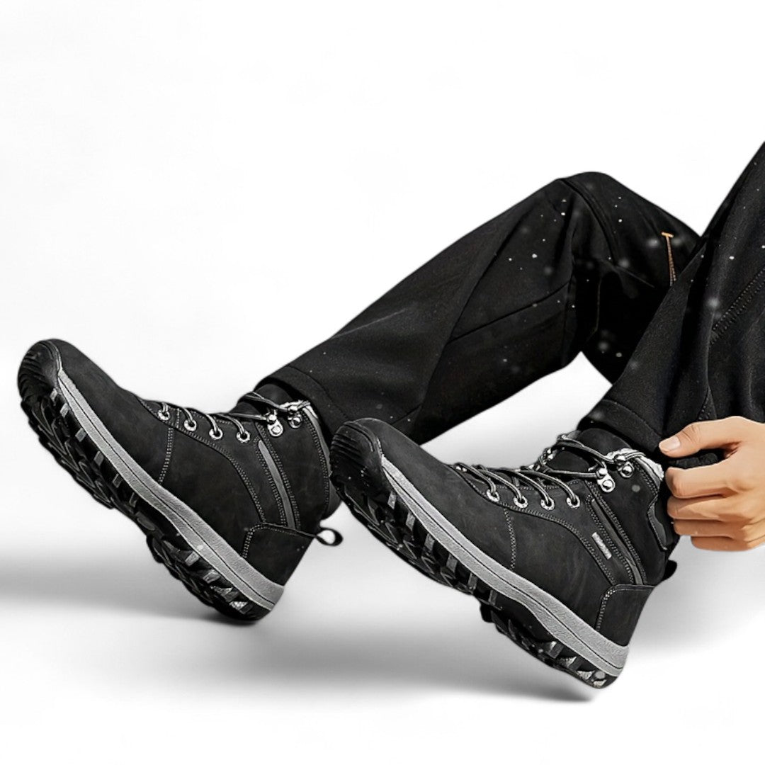 Men’s Lace-Up Hiking Boots – Lined, Side Zip, Textured Grip Sole