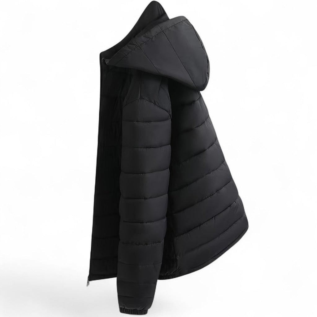 Men’s Padded Hooded Jacket – Zip Front, Quilted Design, Regular Fit