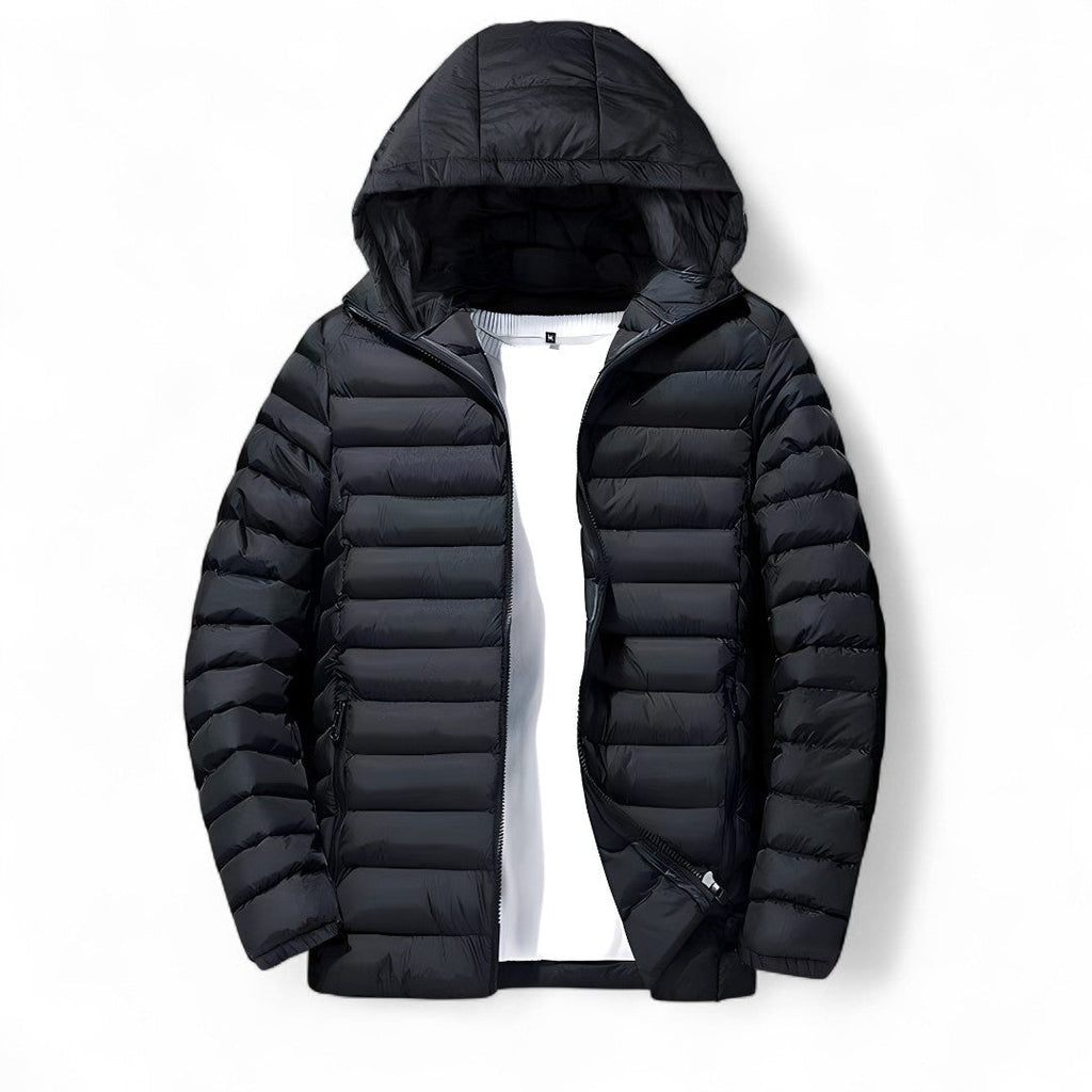 Men’s Padded Hooded Jacket – Zip Front, Quilted Design, Regular Fit