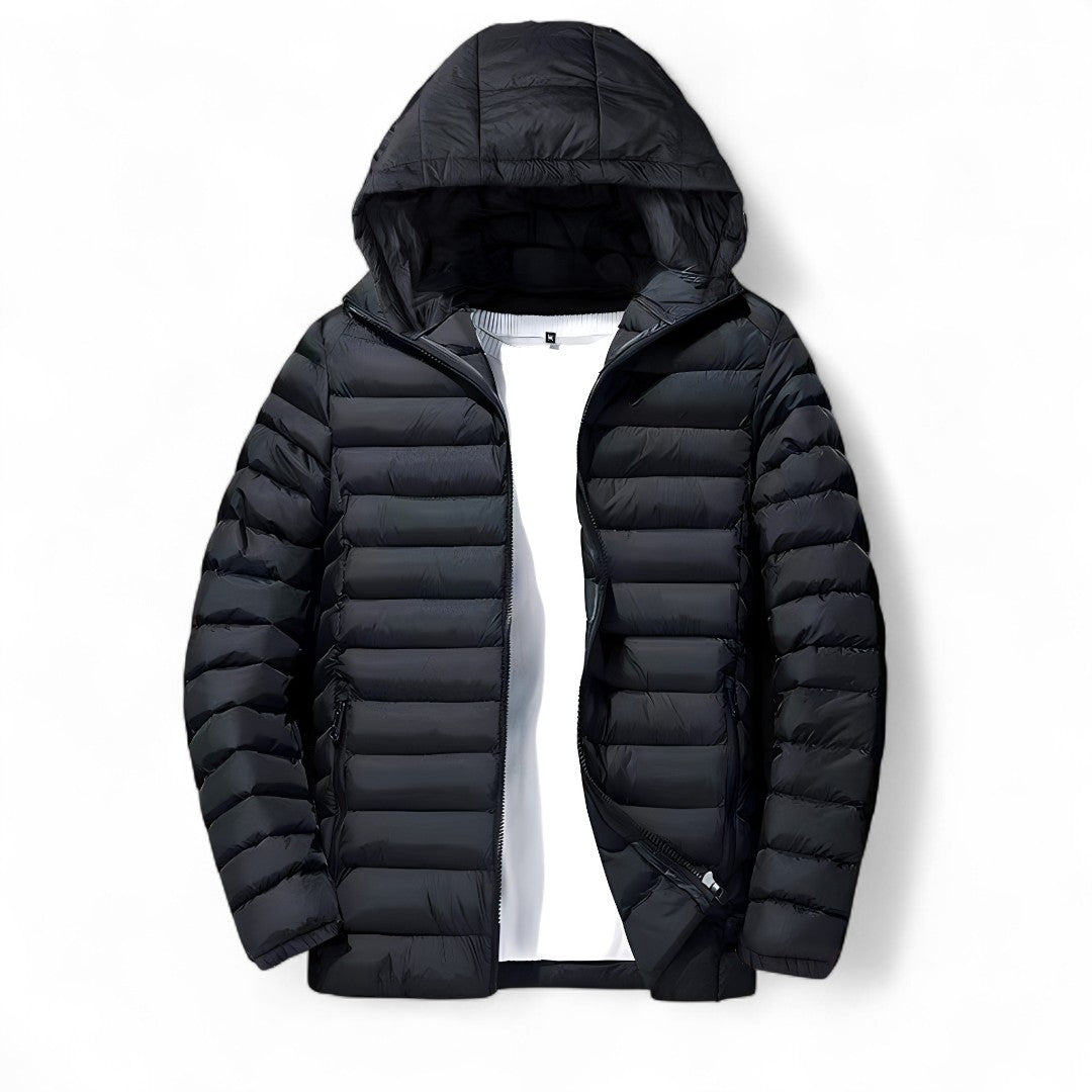 Men’s Padded Hooded Jacket – Zip Front, Quilted Design, Regular Fit