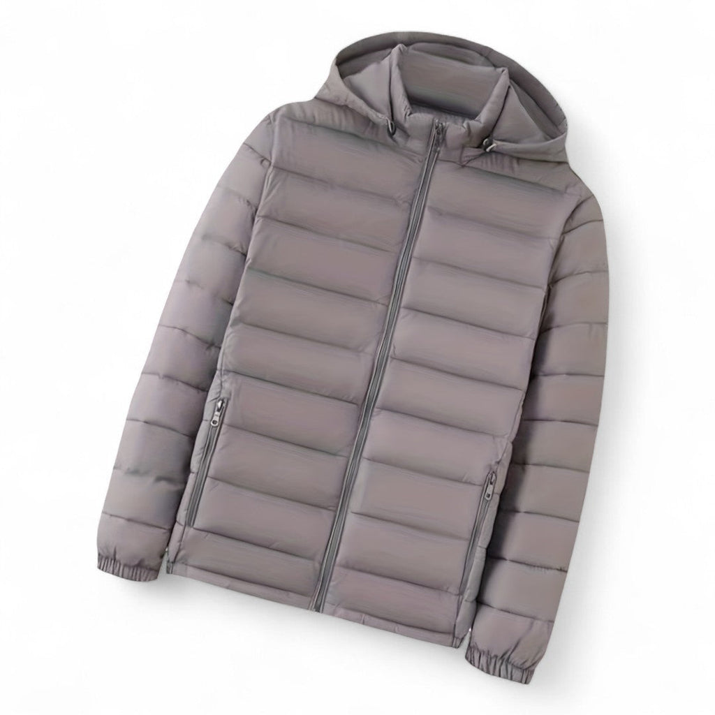Men’s Padded Hooded Jacket – Zip Front, Quilted Design, Regular Fit