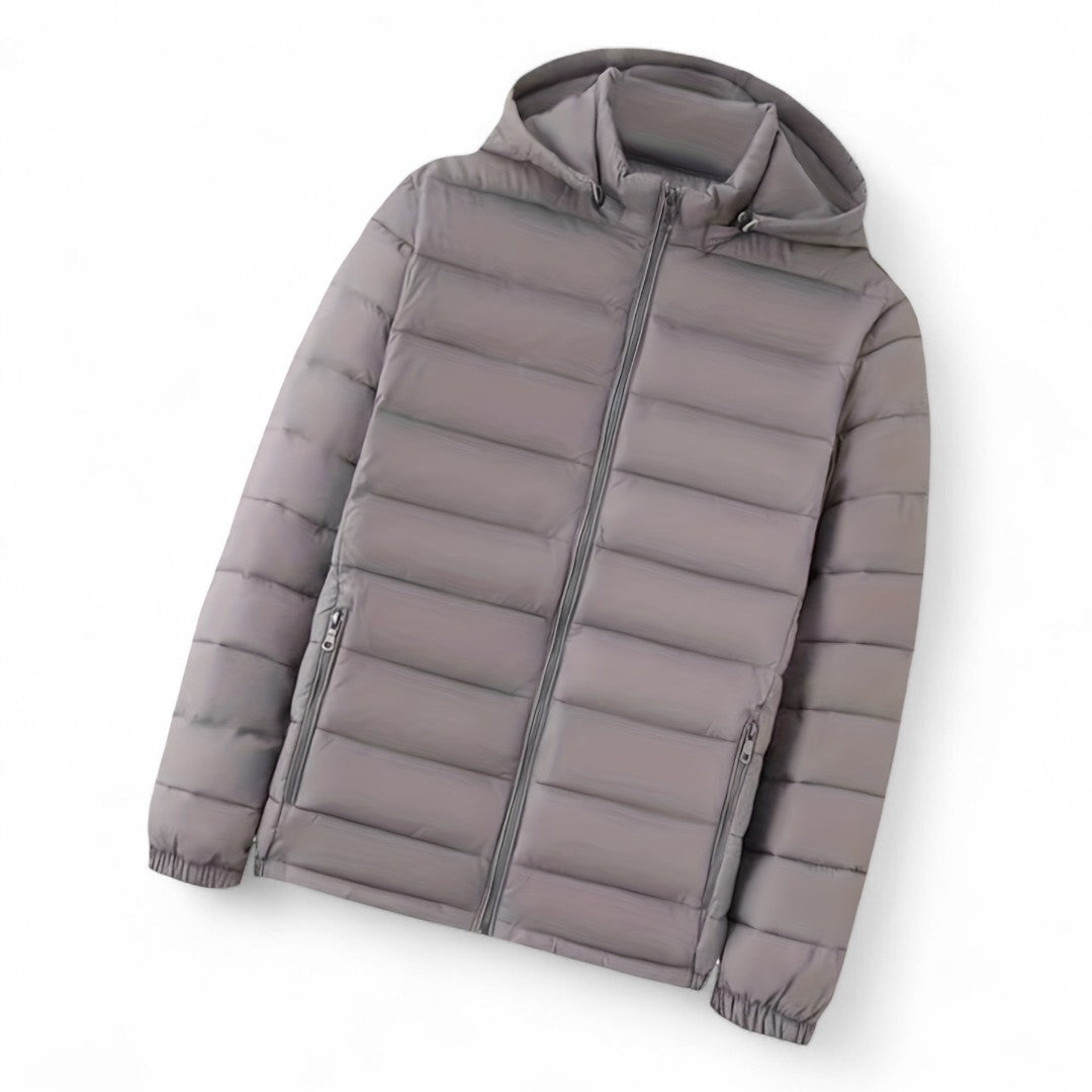 Men’s Padded Hooded Jacket – Zip Front, Quilted Design, Regular Fit