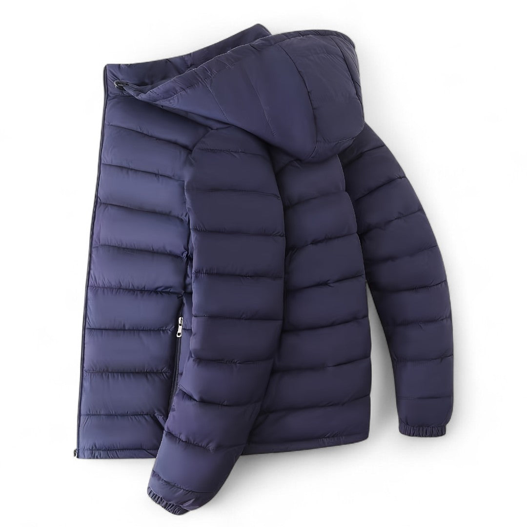 Men’s Padded Hooded Jacket – Zip Front, Quilted Design, Regular Fit