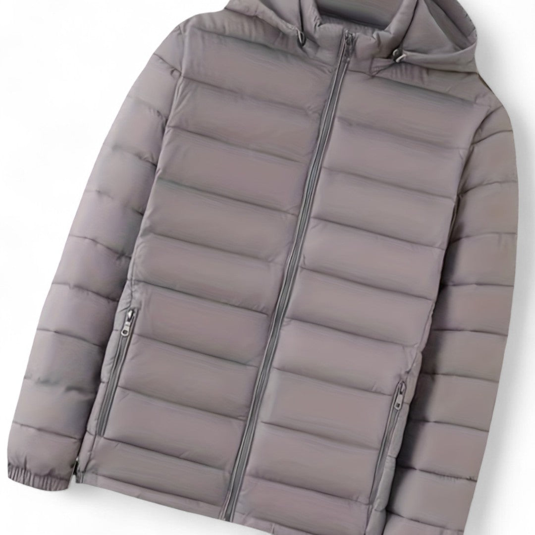 Men’s Padded Hooded Jacket – Zip Front, Quilted Design, Regular Fit