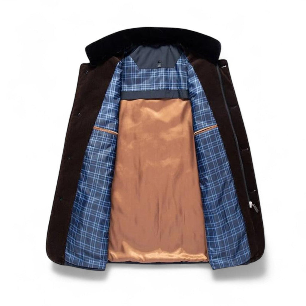 Men’s Quilted Jacket – Stand Collar, Button Front, Contrast Trim Detail