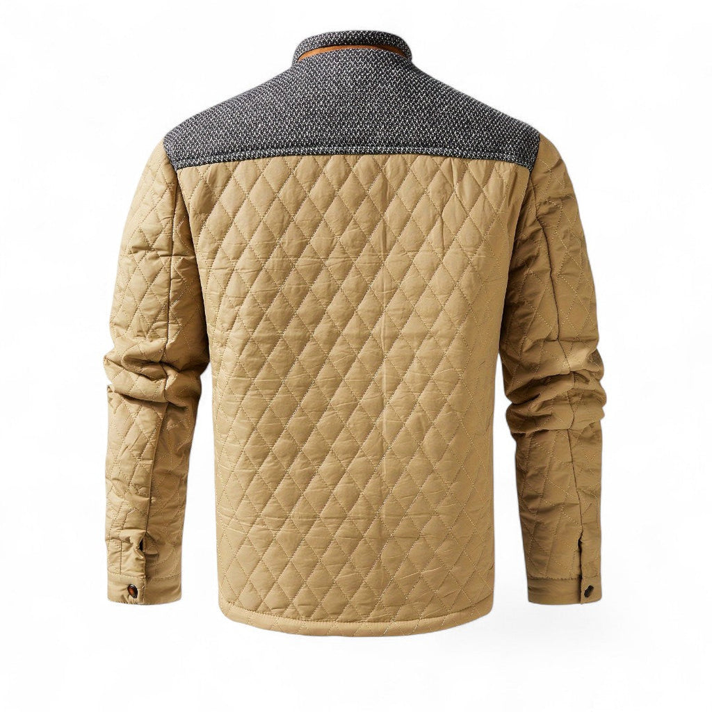 Men’s Quilted Jacket – Stand Collar, Long Sleeves, Button Front, Contrast Shoulder Detail