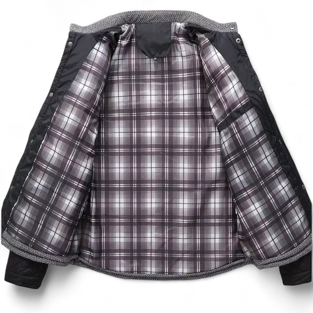 Men’s Quilted Jacket – Stand Collar, Long Sleeves, Button Front, Contrast Shoulder Detail