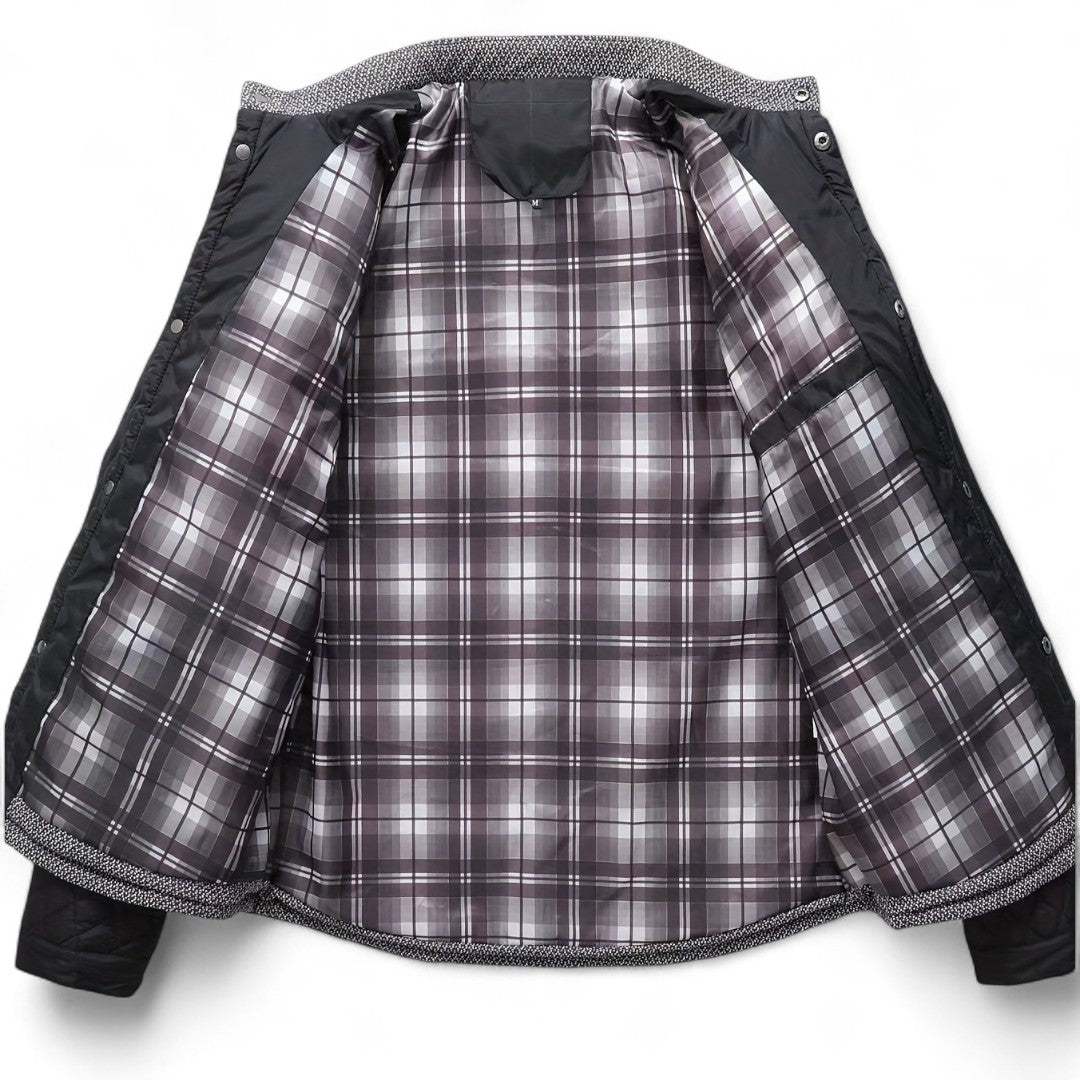 Men’s Quilted Jacket – Stand Collar, Long Sleeves, Button Front, Contrast Shoulder Detail