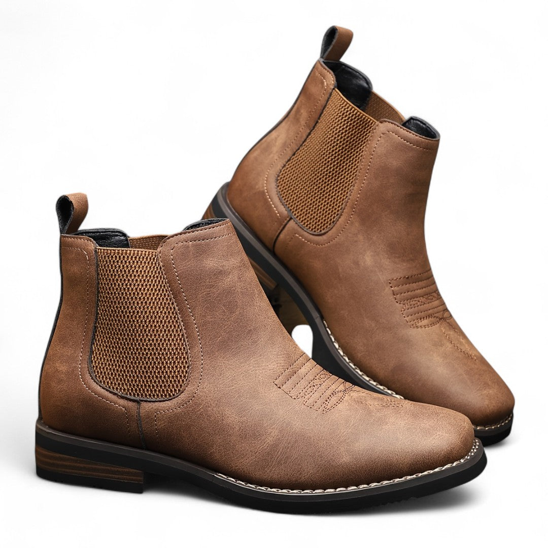 Men’s Slip-On Ankle Boots – Round Toe, Elastic Side Panels, Block Heel Sole