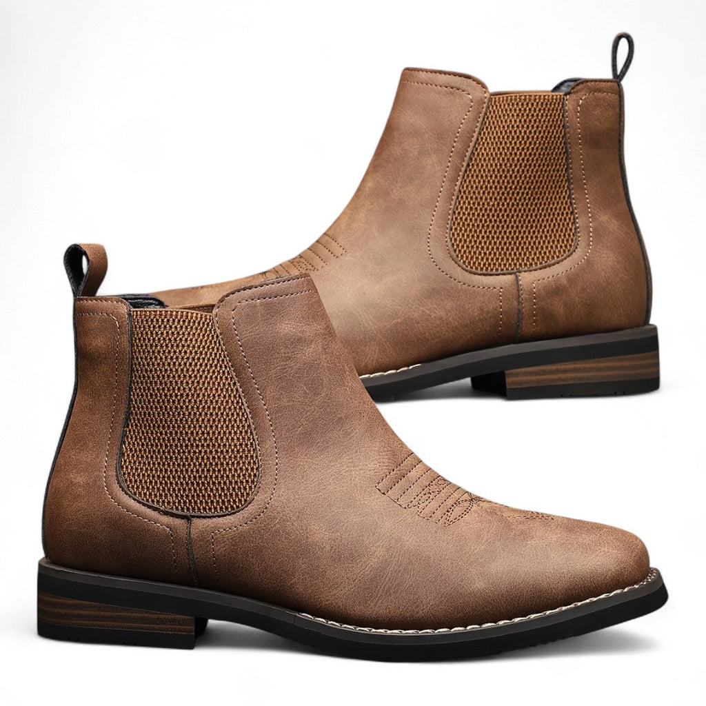 Men’s Slip-On Ankle Boots – Round Toe, Elastic Side Panels, Block Heel Sole