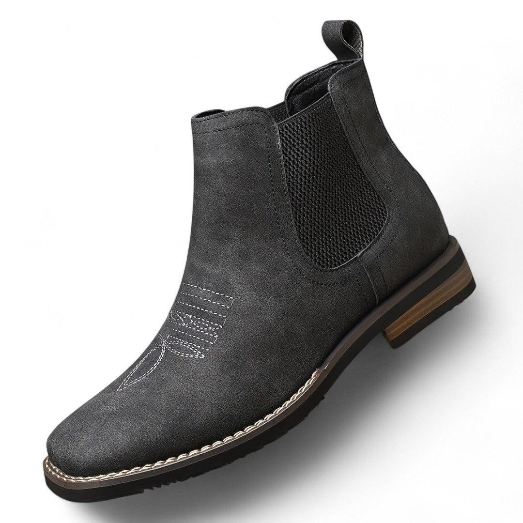 Men’s Slip-On Ankle Boots – Round Toe, Elastic Side Panels, Block Heel Sole