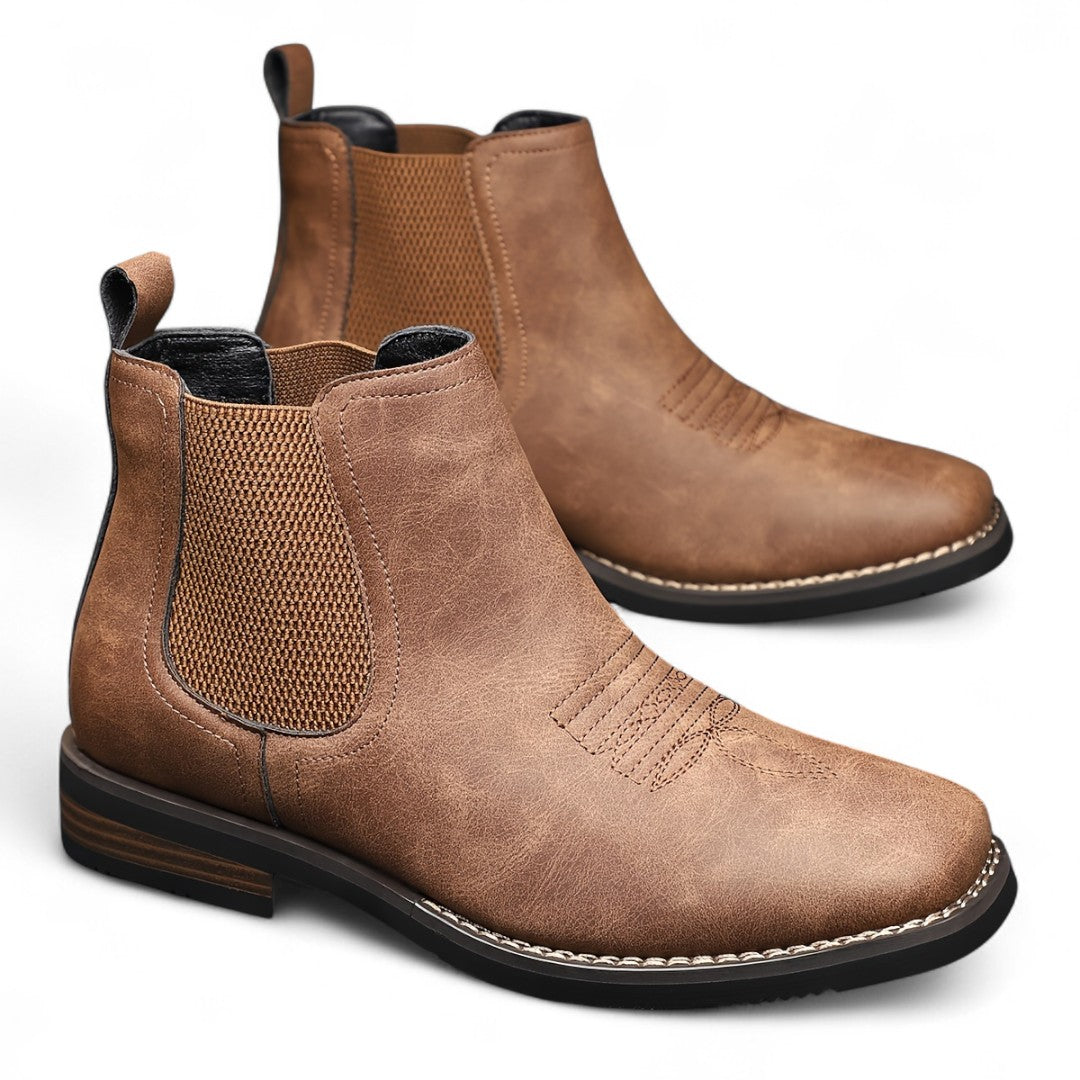 Men’s Slip-On Ankle Boots – Round Toe, Elastic Side Panels, Block Heel Sole