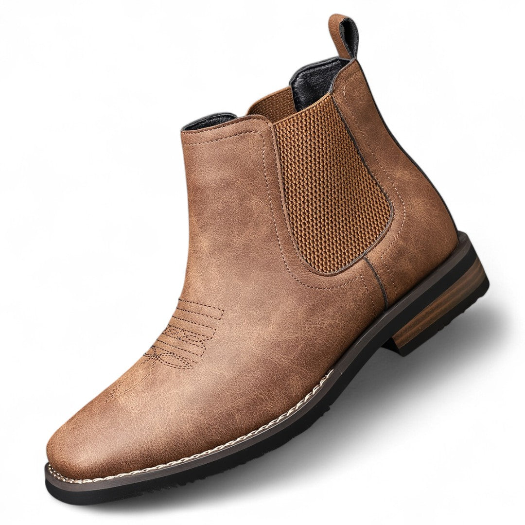 Men’s Slip-On Ankle Boots – Round Toe, Elastic Side Panels, Block Heel Sole