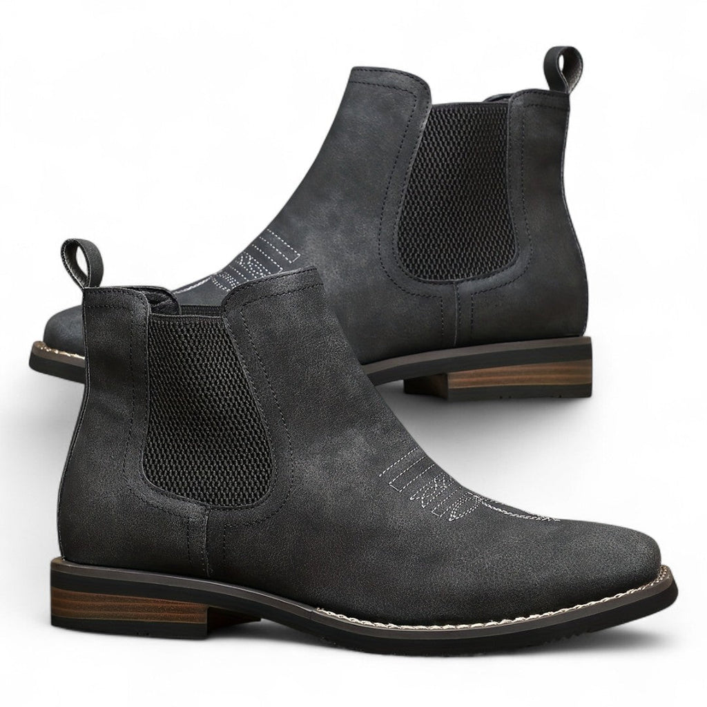 Men’s Slip-On Ankle Boots – Round Toe, Elastic Side Panels, Block Heel Sole