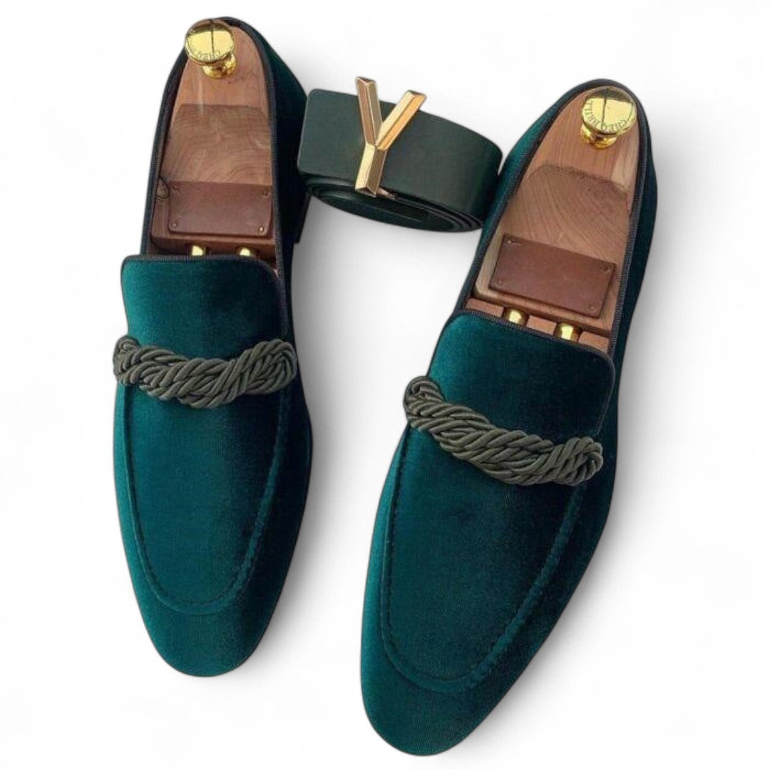 Men’s Slip-On Loafers – Round Toe, Rope Detail, Brown Finish