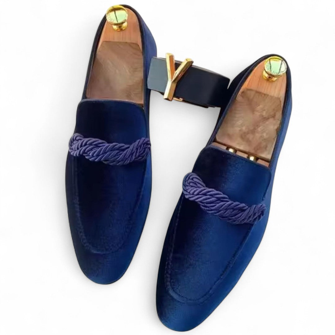 Men’s Slip-On Loafers – Round Toe, Rope Detail, Brown Finish