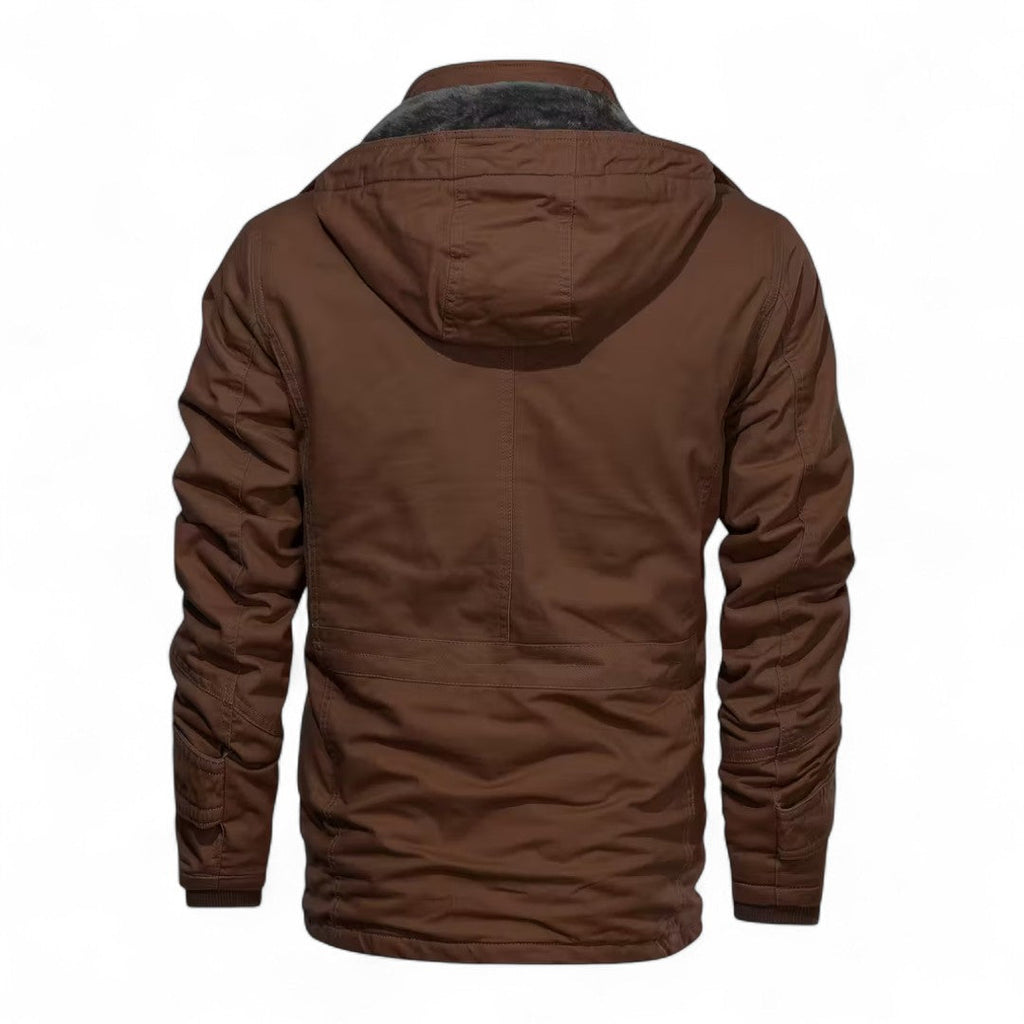 Men’s Zip Front Jacket – Stand Collar, Detachable Hood, Multi Pocket Design, Regular Fit