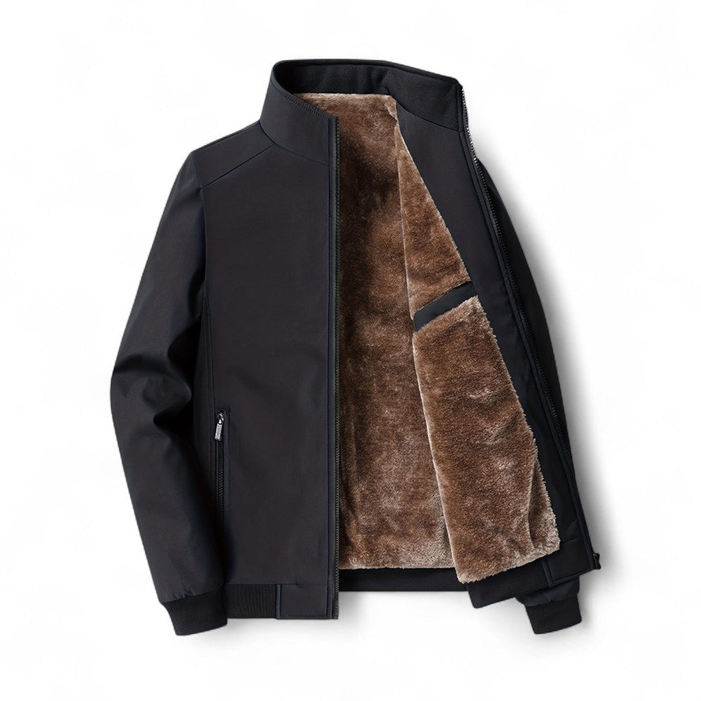 Men’s Zip Front Jacket – Stand Collar, Long Sleeves, Ribbed Cuffs, Lining