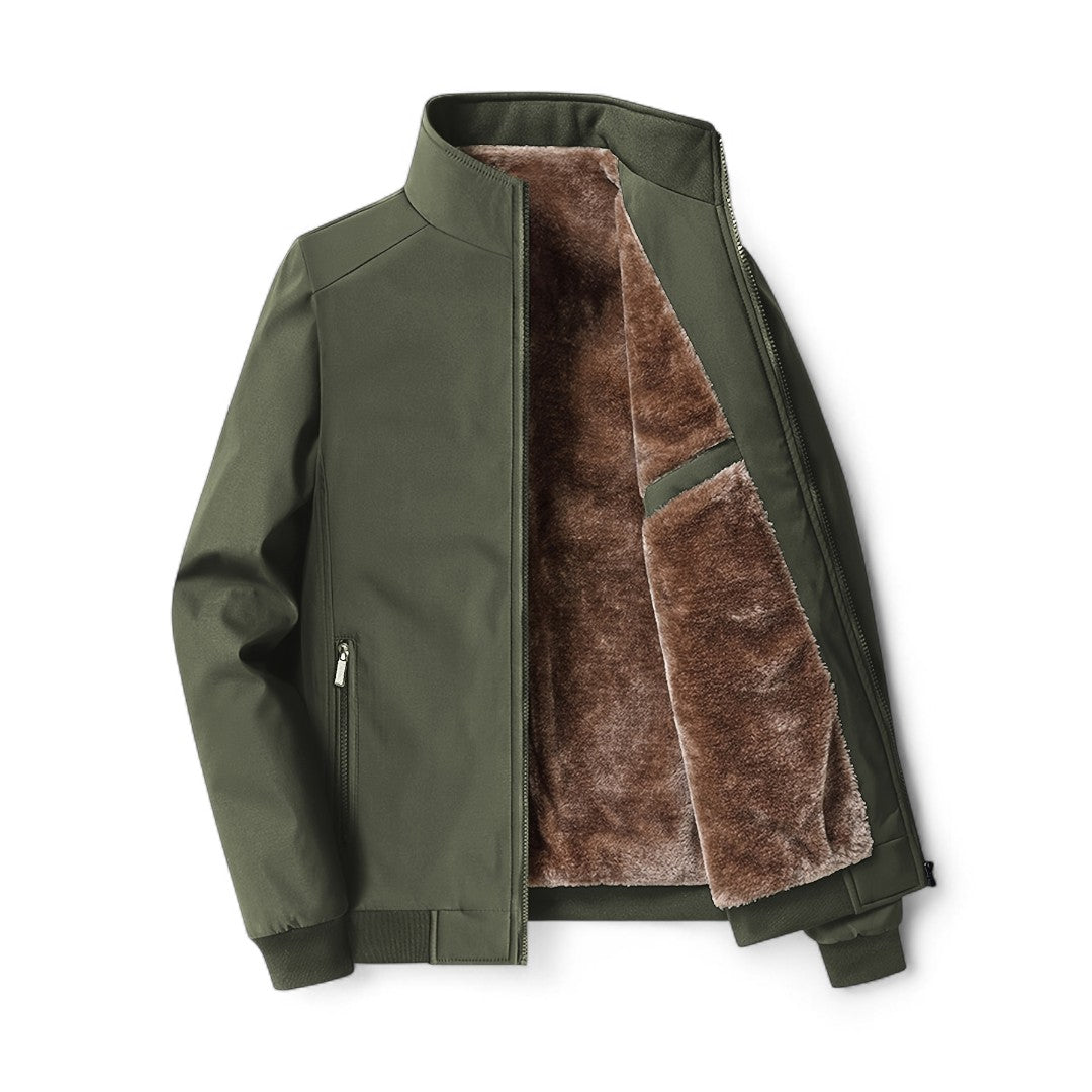 Men’s Zip Front Jacket – Stand Collar, Long Sleeves, Ribbed Cuffs, Lining