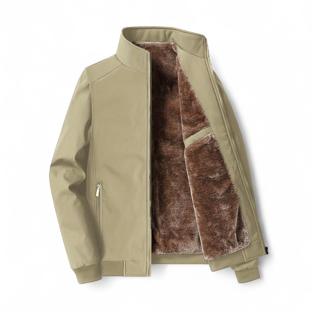 Men’s Zip Front Jacket – Stand Collar, Long Sleeves, Ribbed Cuffs, Lining