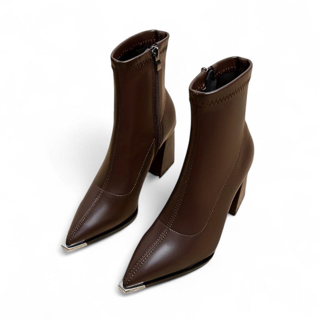 Women’s Ankle Boots – Pointed Toe Design with Chunky Heel and Side Zip Closure