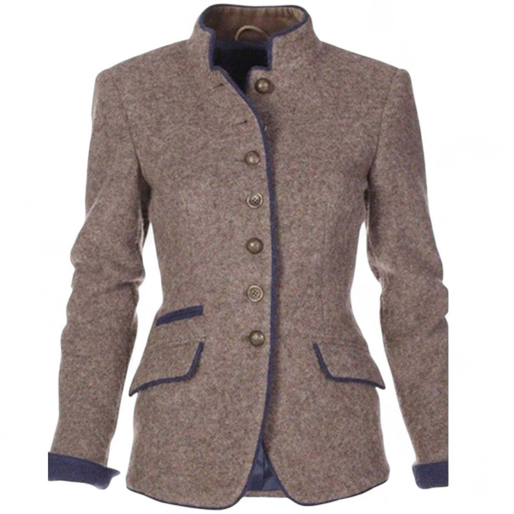 Women’s Button Front Blazer – Stand Collar, Long Sleeves, Front Pockets