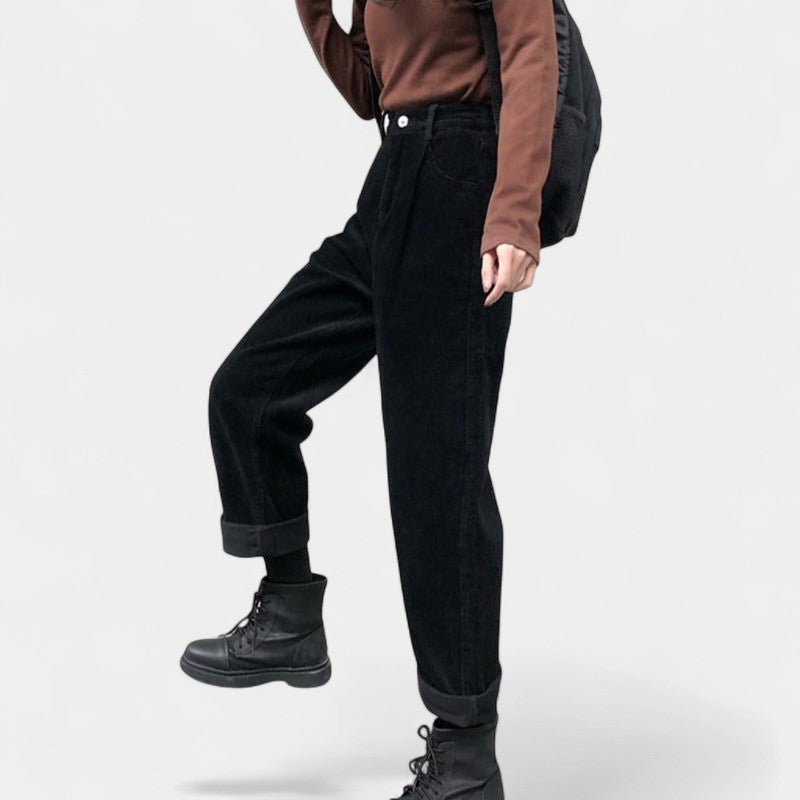 Women’s Corduroy Trousers – High Waist, Ribbed Design