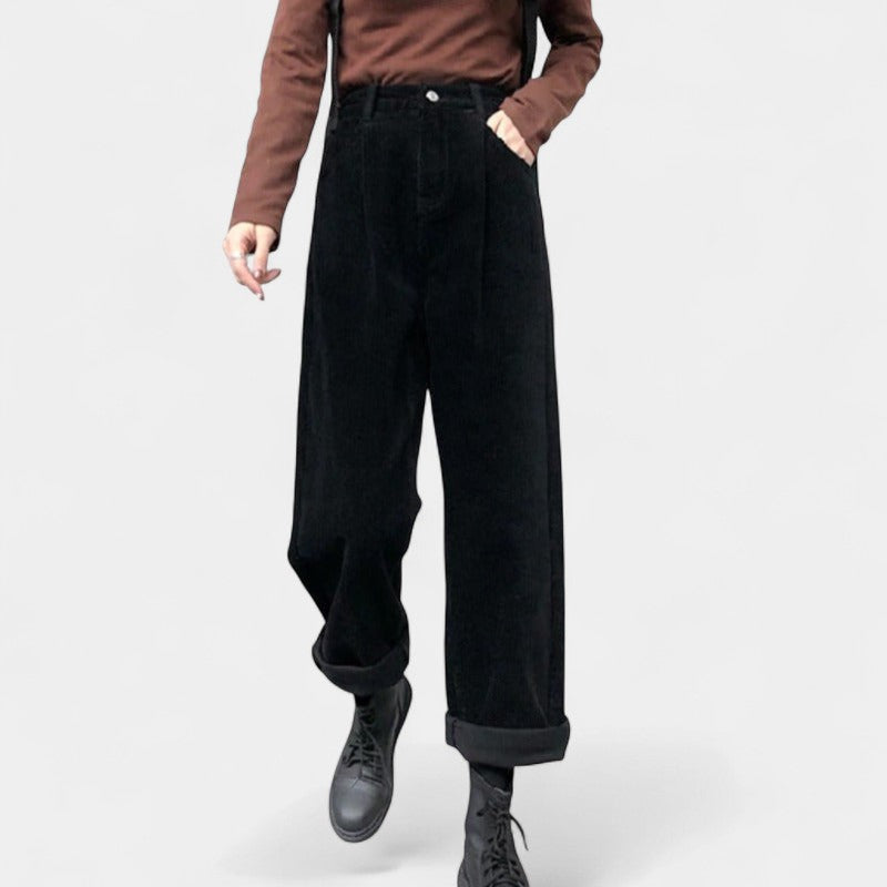 Women’s Corduroy Trousers – High Waist, Ribbed Design